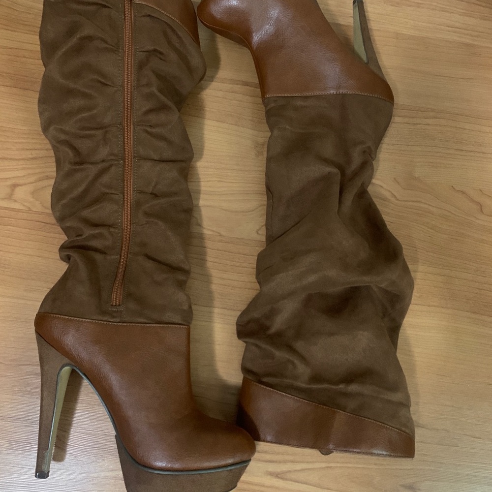 Cognac Suede Michael Antonio Boots/Heels